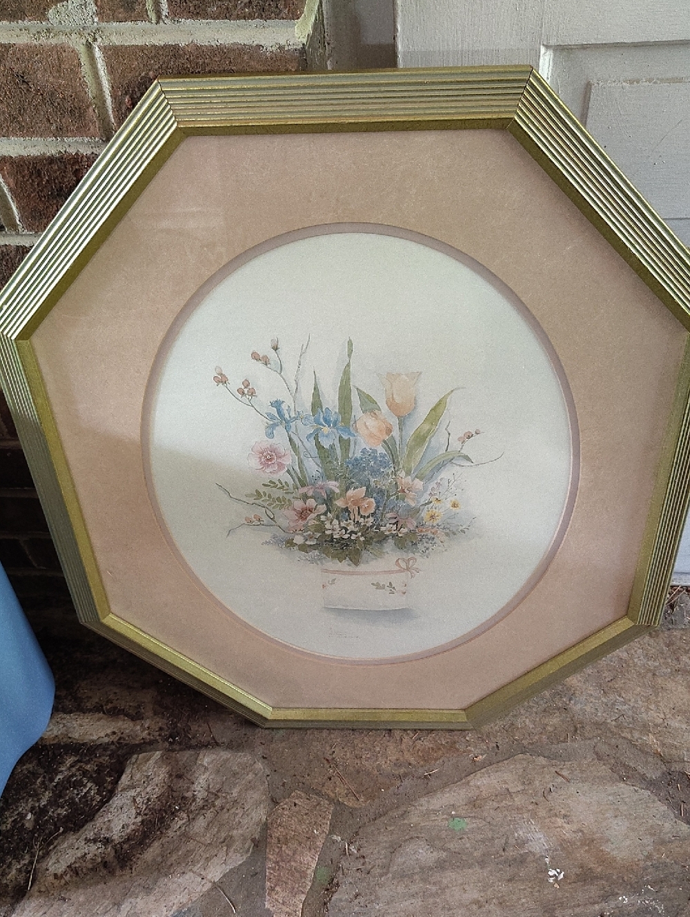 Octagonal Gold Framed Floral Watercolor Wall Art - Mary Vincent Bertrand